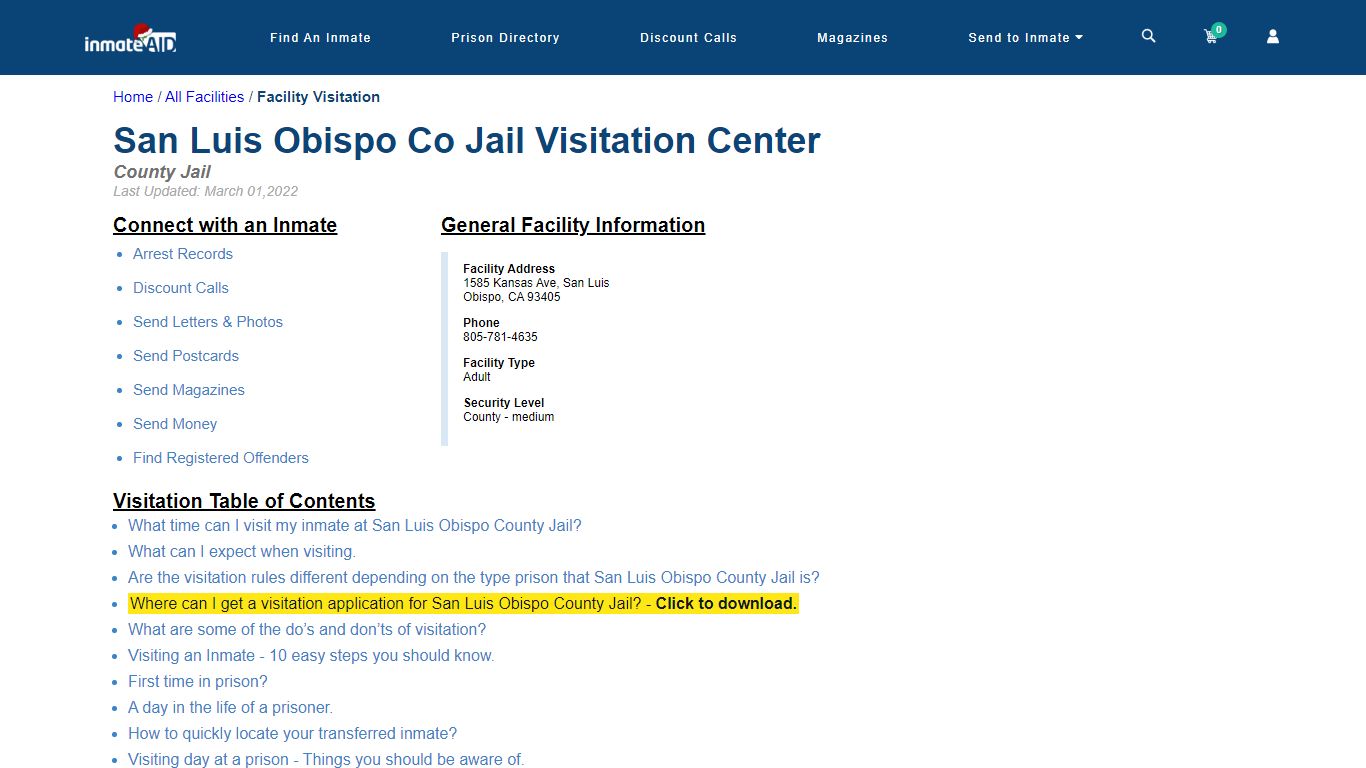 San Luis Obispo County Jail | Visitation, dress code & visiting hours